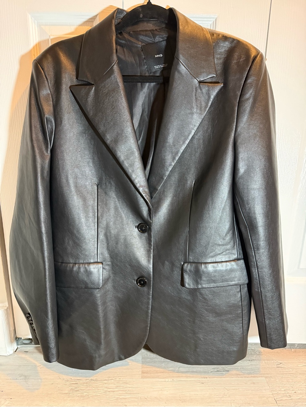 Mango Black Faux Leather Blazer